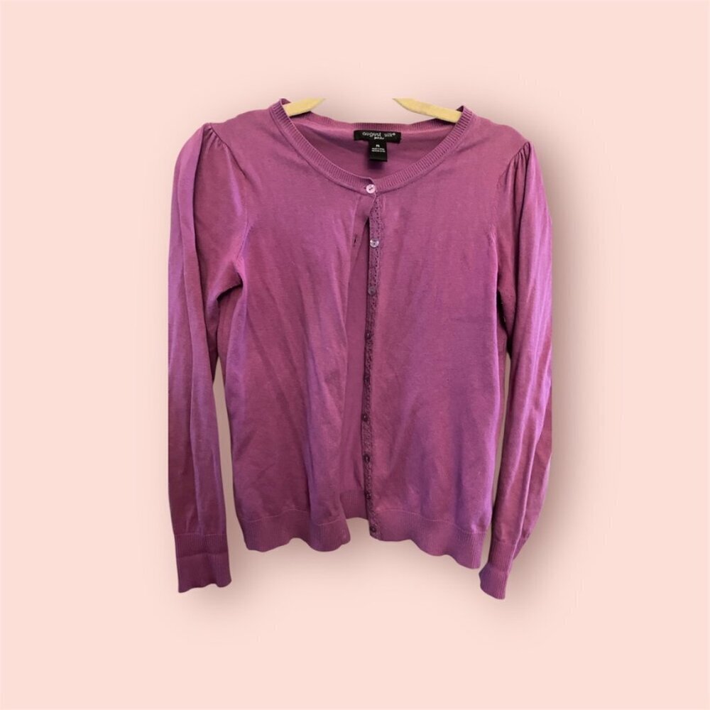 Purple Cardigan with Puff Sleeve